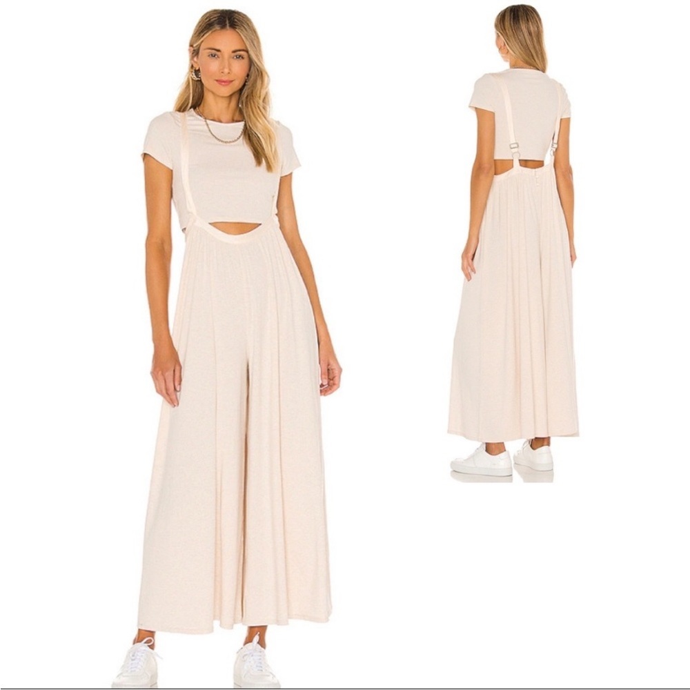 Free People Cream Wide-Leg Suspender Jumpsuit - Picture 2 of 13